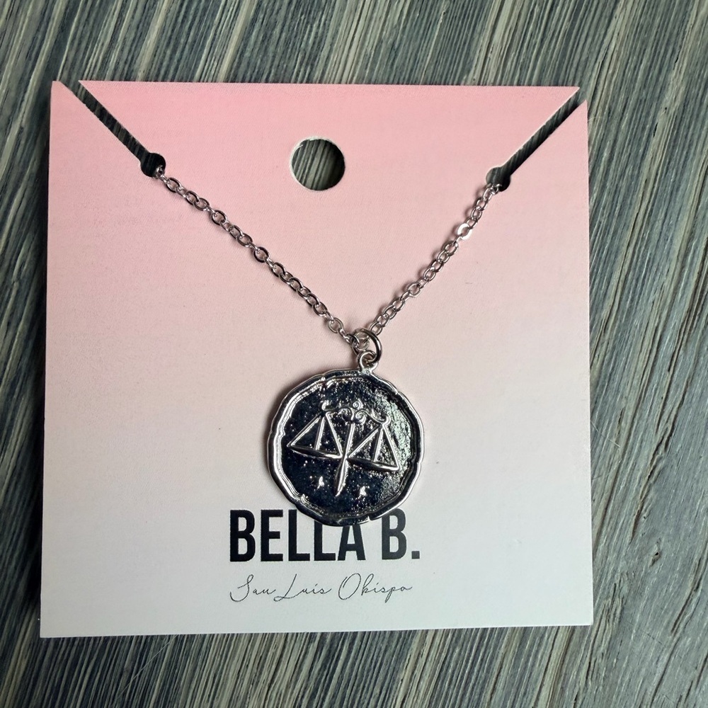 Libra Zodiac Stamp Charm Necklace in Silver